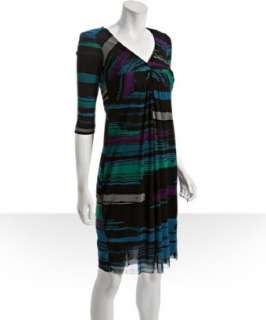 Kay Unger black streak print mesh v neck dress  BLUEFLY up to 70% off 