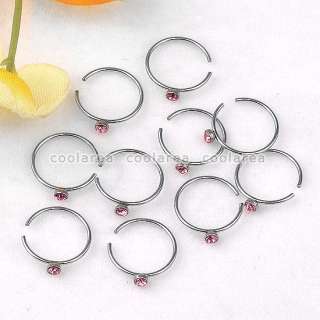   22G Fuchsia Czech Crystal Nose Hoop Rings Stainless Steel Body Jewelry