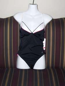Speedo Sz M 8 10 One piece Swimsuit Black Pink NWT  