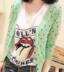   Girl Cute Casual Dots Heart Knitted Short Cardigan Tops Outerwear C030