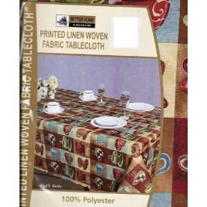 Printed Linen Fabric Woven Tablecloth 70 Round, Cafe Latte (Each 