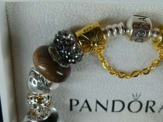 Authentic Pandora Silver Bracelet w 22 Beads & Charms Pink Lady US 