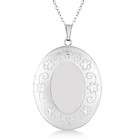 Oval Locket Pendant Necklace Womens Flower Engraved w/ 