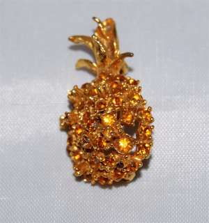 Vintage Alice Caviness Golden Rhinestone Pineapple Pin  