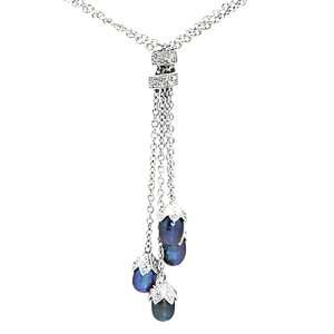  Silver Colorless Cubic Zirconia Faux Pearl Multi strand Necklace 