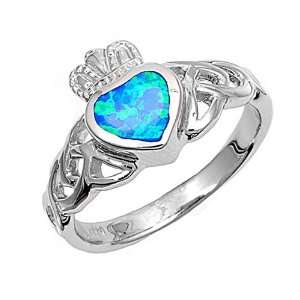  Sterling Silver Blue Opal Claddagh Ring Size 6 Jewelry