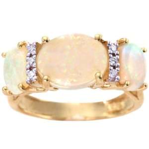   Gold Oval Three Stone Ring With Diamonds Opal, size6 diViene Jewelry
