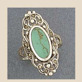 Sterling Silver Marcasite and Turquoise Ring Sizes 6 10  