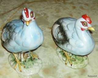 Vintage Pair of Ardco Ceramic Blue Chicken Figurines / Japan  