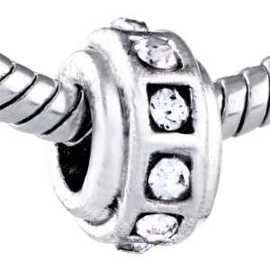 Pugster Pandora Style Charm Clear Crystal Gear Wheel European Bead 