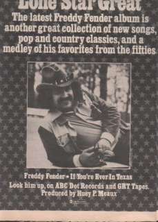 1976 FREDDY FENDER POSTER TYPE AD  