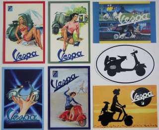 Set of VESPA POSTCARDS w/sticker Sexy scooter girls/vintage Piaggio 