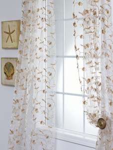Fiona Floral Off White Embroidered Organza Sheer Curtain Panel  