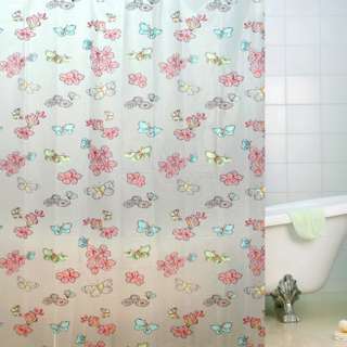 NEW flying Butterfly Waterproof PEVA Shower Curtain W/HOOKS  