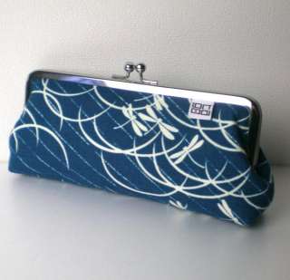 Japanese Frame pouch/ Glasses Case, dragonfly in blue  