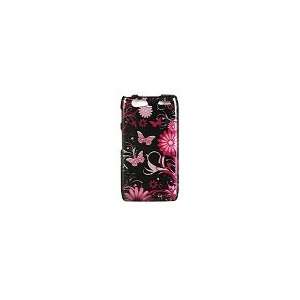 RAZR MAXX Rubberized Texture PINK BUTTERFLY Snap on Cell Phone Cover 