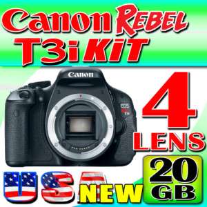 NEW Canon EOS Rebel T3i, 4 Lens 20GB Super Bundle Bonus 609728170592 