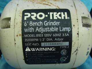   Pro Tech 6 Bench Grinder Adjustable Lamp Model 8103 Great Tool  