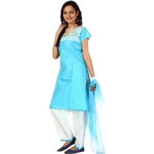 Sky Blue Salwar Kameez Suit with Threadwork and Sequins 