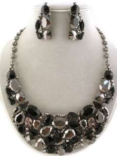   Western Topaz Crystal Statement Bib Costume Jewelry Necklace Earrings