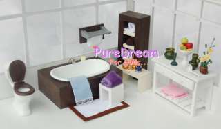   12 Dollhouse Furniture Bathroom Set Toilet Bath Towel Rack Carpet 6PCS
