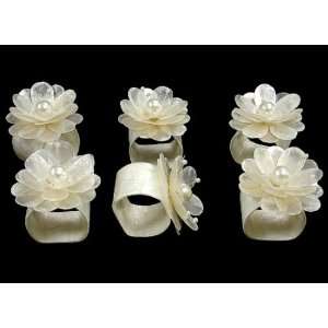    Lot of 6 Capiz Shell Flower Seashell Napkin Rings 