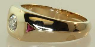 14k yellow gold .50ct diamond ruby ring vintage estate  