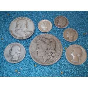 1899 O Morgan Dollar Silver 2 oz Coin Lot Mixed with Quarters & Dimes