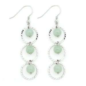  Sterling Silver Textured Rings Earrings with Round Green Jade 