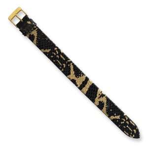   Gold plated Black/Gold Metallic Genuine Leather Watch Band: Jewelry