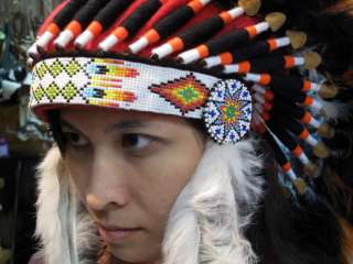   Indian Headdress Costume Ostrich Bird Feather War Bonnet Handmade New