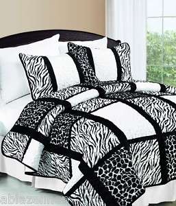   Sz BLACK WHITE Africa Giraffe Zebra Faux Fur Quilt Bedspread Coverlet