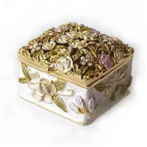   Rose Box Swarovski Crystals 24K Gold Trinket, Pill Box Jewelry