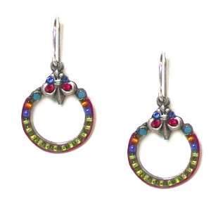   Hoop Dangle Earrings with Multi Color Swarovski Crystal Elements