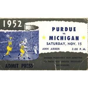 1952 Michigan Wolverines Vs Purdue Press Ticket Pass   College Tickets