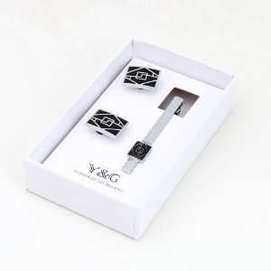  Silver Blcak Rectangle Cufflinks Tie Clip Set With Free 