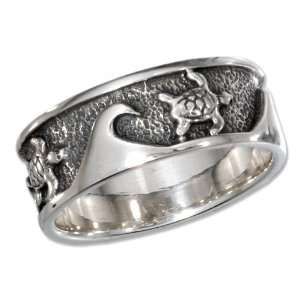    Sterling Silver Waves and Turtles Band Ring (size 05) Jewelry