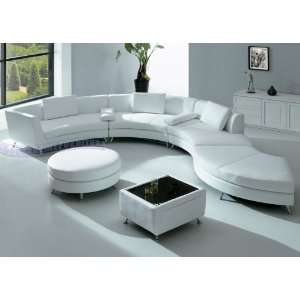  Modern Furniture White Leather Sectional Sofa with Ottoman 