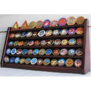 Rows Challenge Coin Holder Display Stand, Solid Wood, Mahogany 